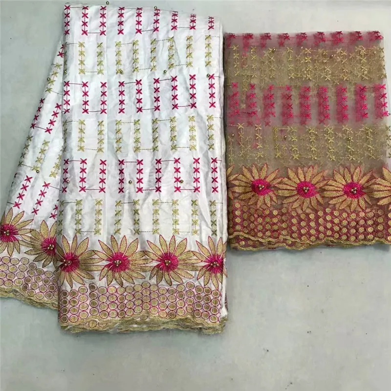 High Quality 5 Yards Bazin Riche Getzner 2018 New Design African Fabric+2 Lace With Beads df60-964 | Дом и сад