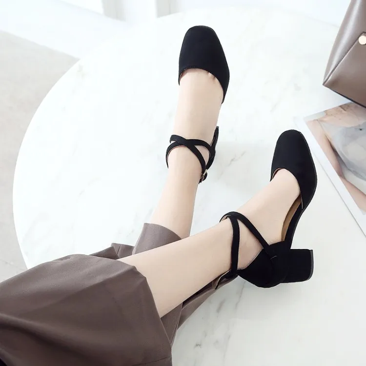 Big Size 11 12 13 14 15 high heels sandals women shoes woman summer ladies Rough heel in the buckle of velveteen bread head | Обувь