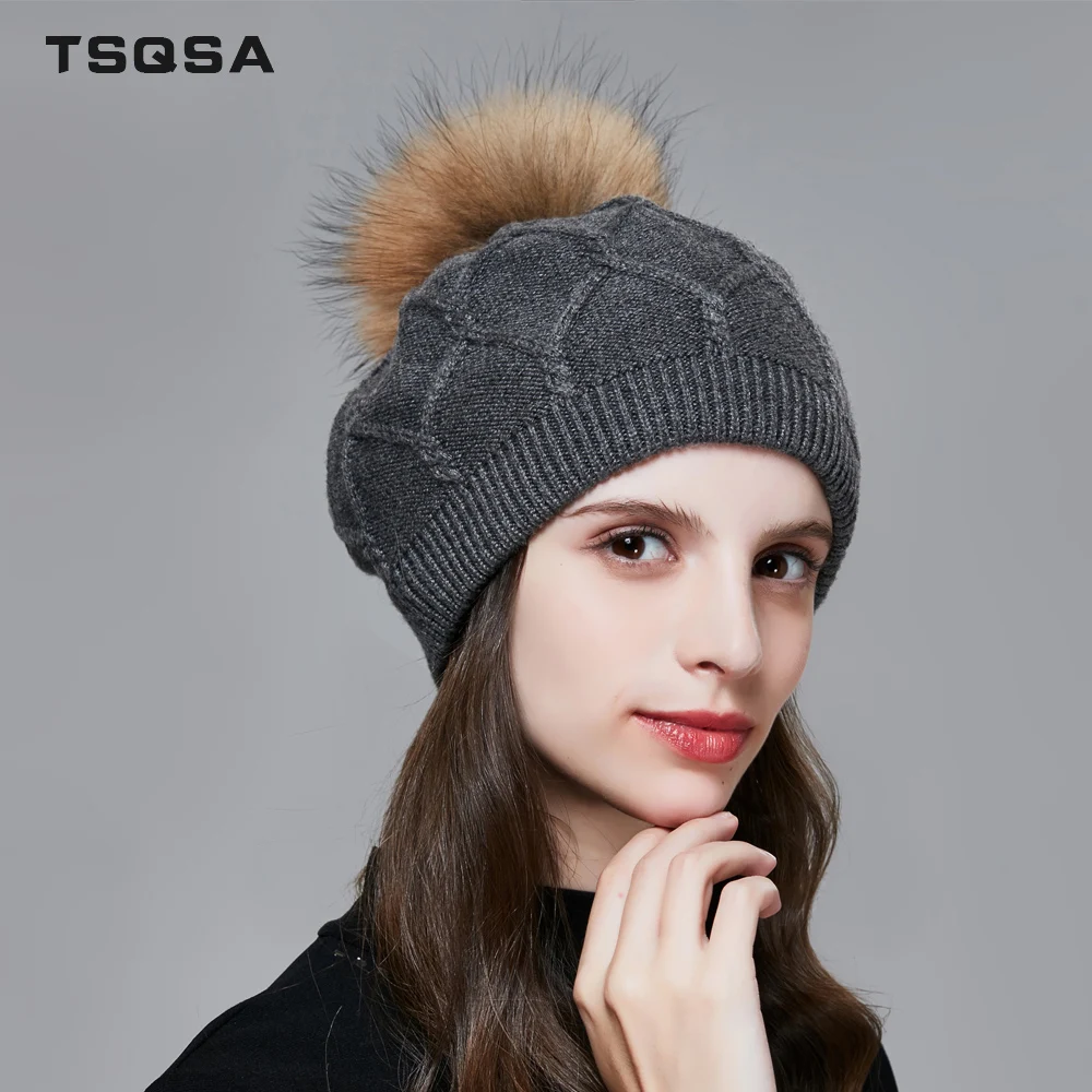 TSSA Натуральный мех лисы помпон женская шапка из натурального меха мяч женский