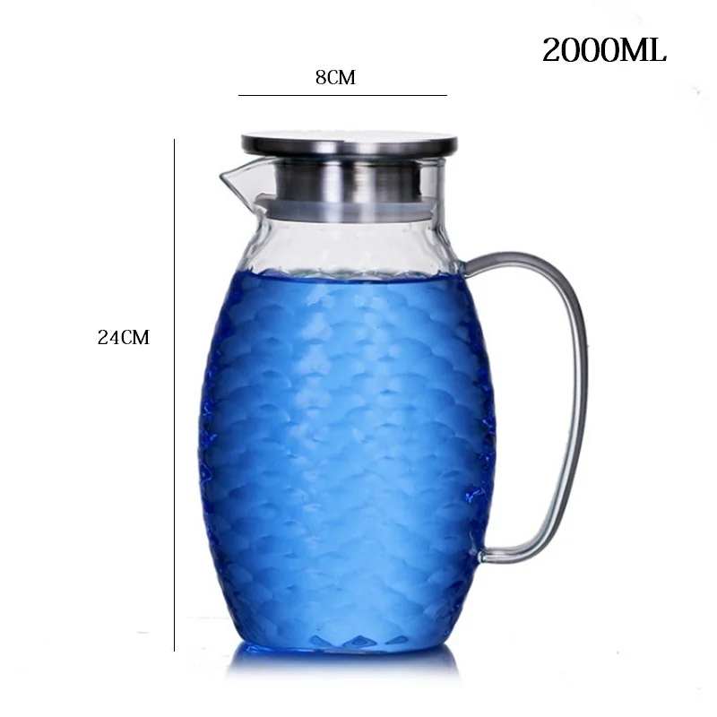 2L 1.5L/2L рыбья чешуя форма стеклянный набор водяного кувшина ча чай горшок кувшин шампанское коктейль кувшин и чашка лимонад фруктовый сок посуда для напитков - Цвет: 2L