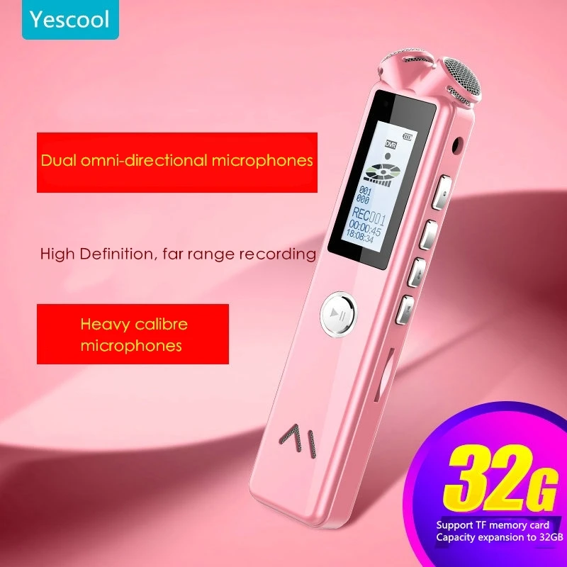 Yescool A20 8 | 16 | 32GB Профессиональный Мини цифровой диктофон enregistreur MP3 музыкальный плеер черный розовый на выбор