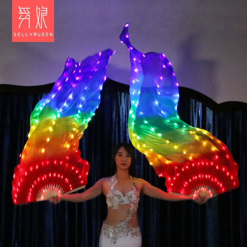 Женская Веер-вуаль для танца живота радужного цвета из 100% шелка 2 шт./1 пара |