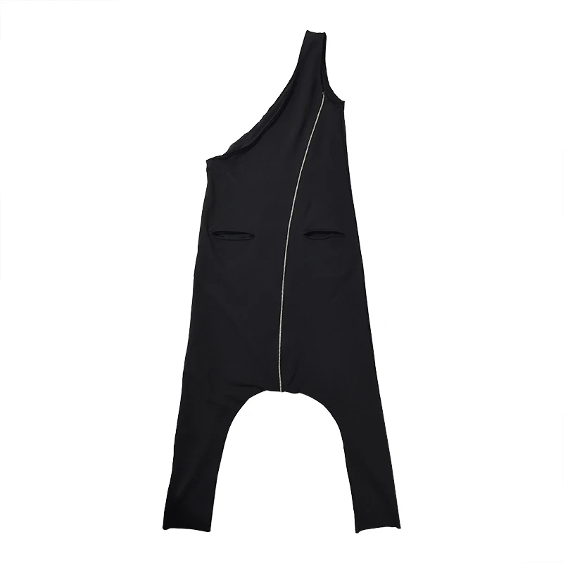 [EAM] New Autumn Winter High Waist Ling Split Joint One Shulder Loose Long Pants Women Jumpsuit Fashion Tide LA9150 - Цвет: black