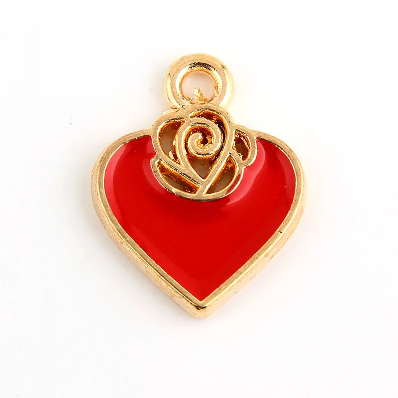 10 шт сплава металла розы Подвески шармы в форме сердца розовые красные Эмалевые