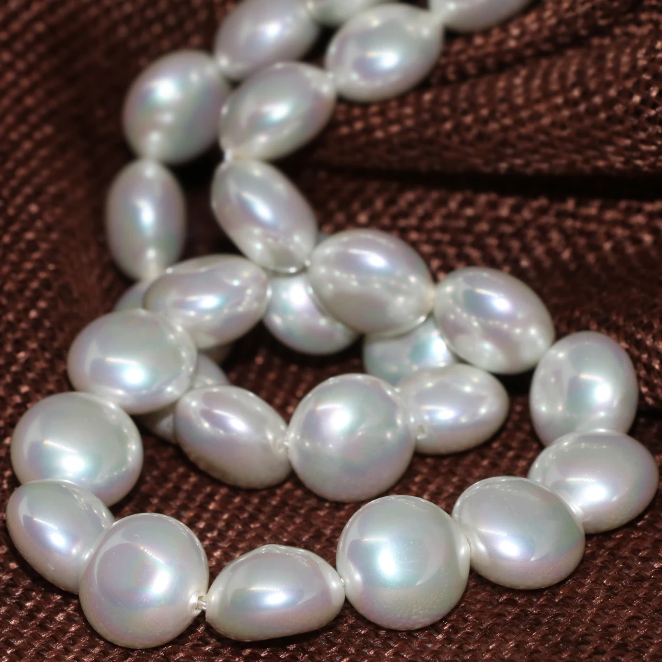 High quality natural white shell pearl round flat coin beads 12mm women charming party wedding gifts jewelry making 15inch B2279 | Украшения