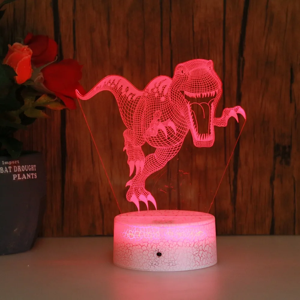 Бесплатная доставка трещина база 3D ночник динозавр Прохладный 7 цветов сенсорный