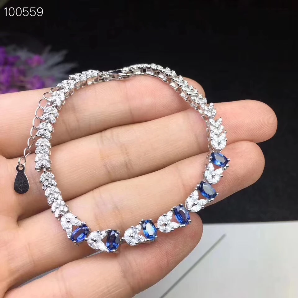 

S925 silver natural blue sapphire bracelet natural gemtone bracelet Luxurious Flower leaves Lovely women party gift fine jewelry