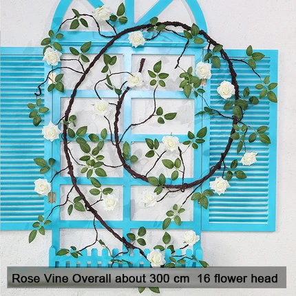RoseVine 300cm white Xuanxiaotong сиреневые искусственные цветы лоза Магнолия цветок розы из ротанга для весны свадебная АРКА аксессуары подвесная настенная гирлянда - Цвет: RoseVine 300cm white