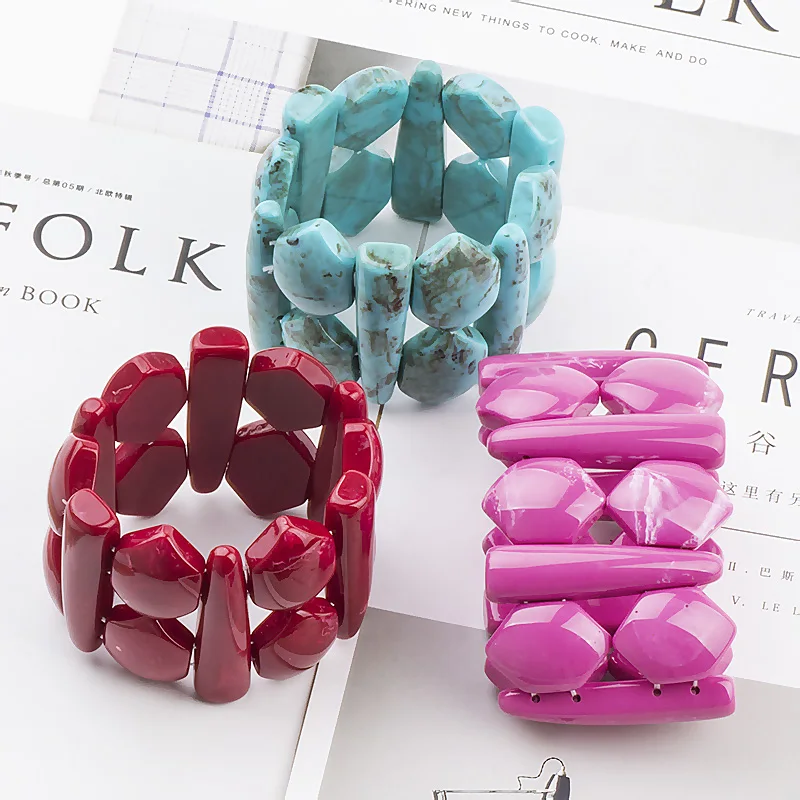 

GuanLong Geometric Irregular Stretch Wide Resin Bangles Bracelets Puseiras Jewelry For Drop Shipping Wholesale