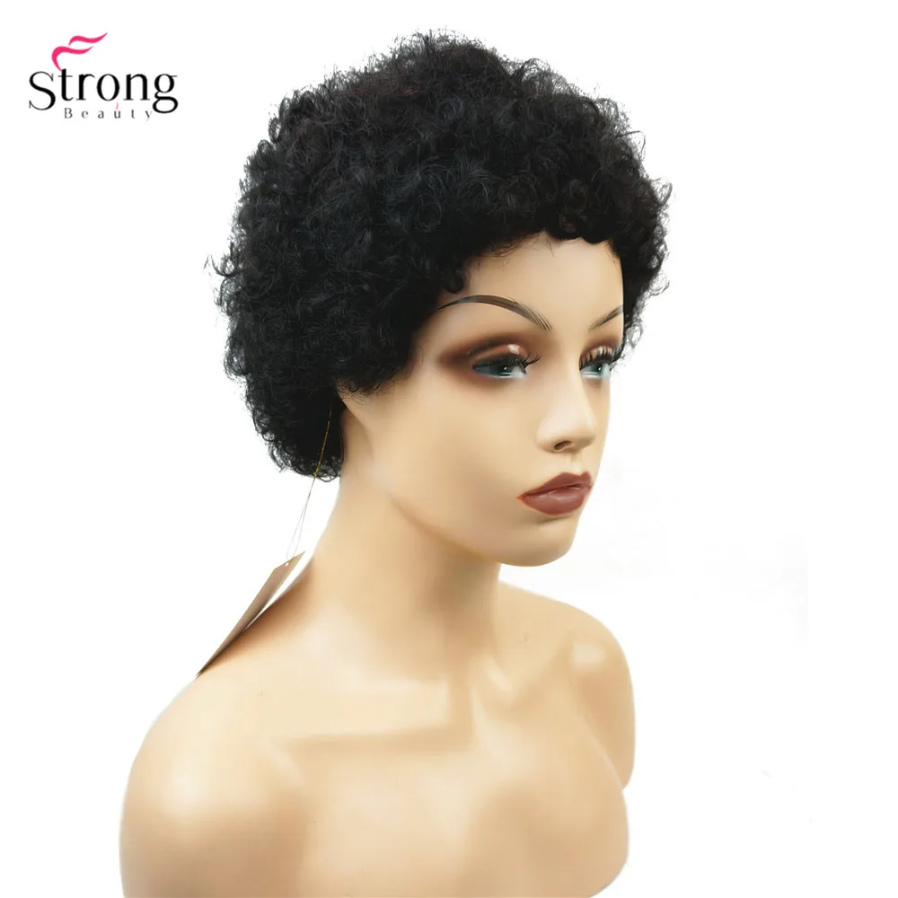 StrongBeauty Афро-американский короткий кудрявый парик из натуральных волос смешанные мягкие женские парики черные