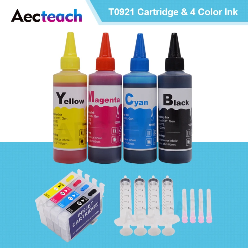 

Aecteach T0921N For Epson T0921 Ink Cartridge Stylus T26 T27 TX106 TX109 CX4300 Cartridges + For Epson Printer Ink Refill 400ml