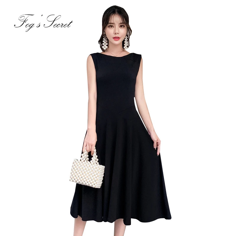 2019 классическое черное платье без рукавов для женщин элегантный темперамент