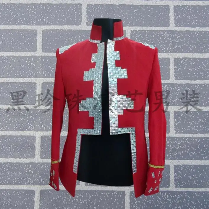 

Red royal men suits designs personalized stage costumes for singers men sequin blazer dance clothes jacket style dress rock