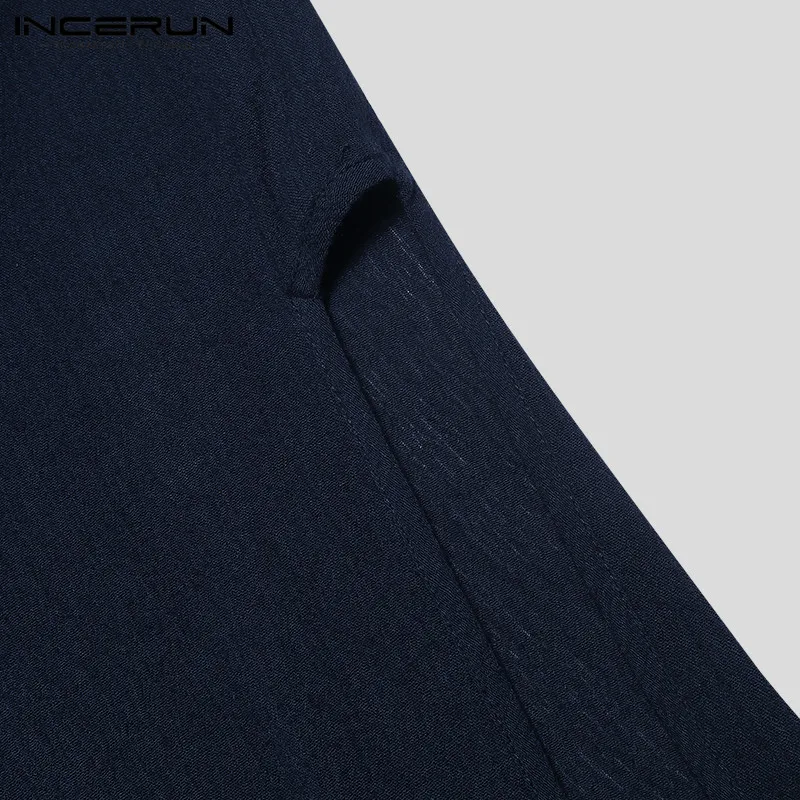 INCERUN, Ретро стиль, длинная футболка, мужская, короткий рукав, однотонный, пуловер, с разрезом, на каждый день, футболки, мужская индийская одежда размера плюс