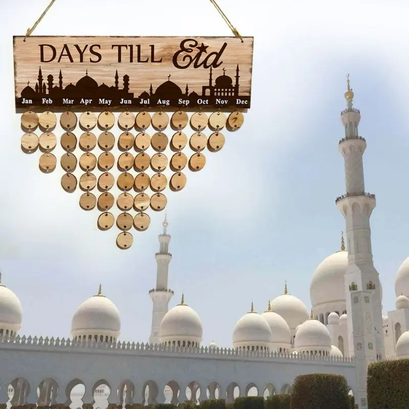 1 Set Eid Mubarak Natural Wood Countdown Board Count Down Calendar Muslim Ramadan Islam Notes Pad Reminding Card Wall Decoration | Дом и сад