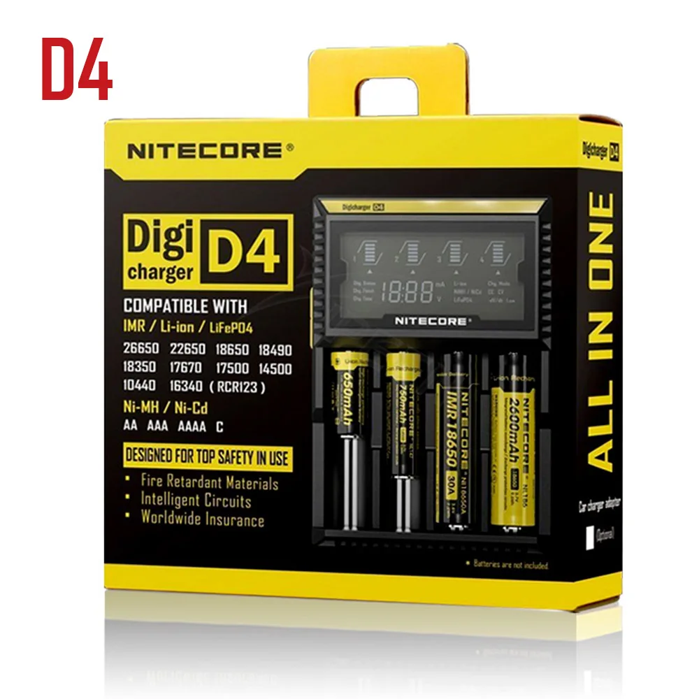 Бренд Nitecore D4 D2 I4 I2 Digi зарядное устройство lcd интеллектуальная схема Li-Ion для 26650 18650 16340 14500 AAA автомобильное зарядное устройство - Цвет: D4 2018