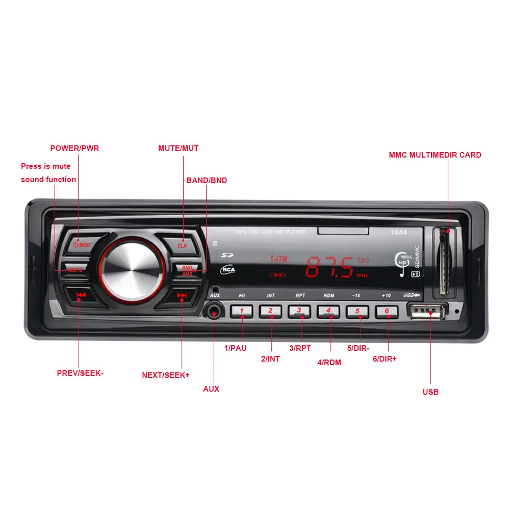 Универсальный автомобильный стерео MP3 Авто FM Аудио плеер Поддержка USB/SD MMC порт в-тире 1 DIN транспортное средство с дистанционным управлением аудио плеер 12 В