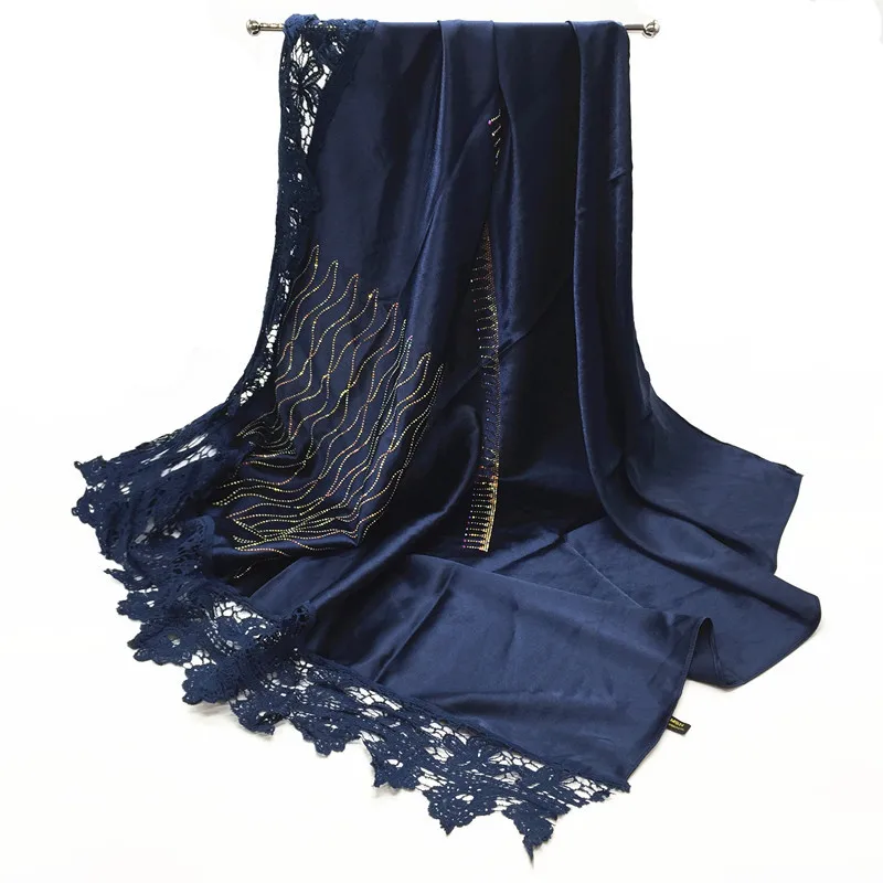 

luxury embroidery lace scarf shawl women hook floral edges stain Muslim hijab Islamic colorful rhinestone Stoles turkish hijabs
