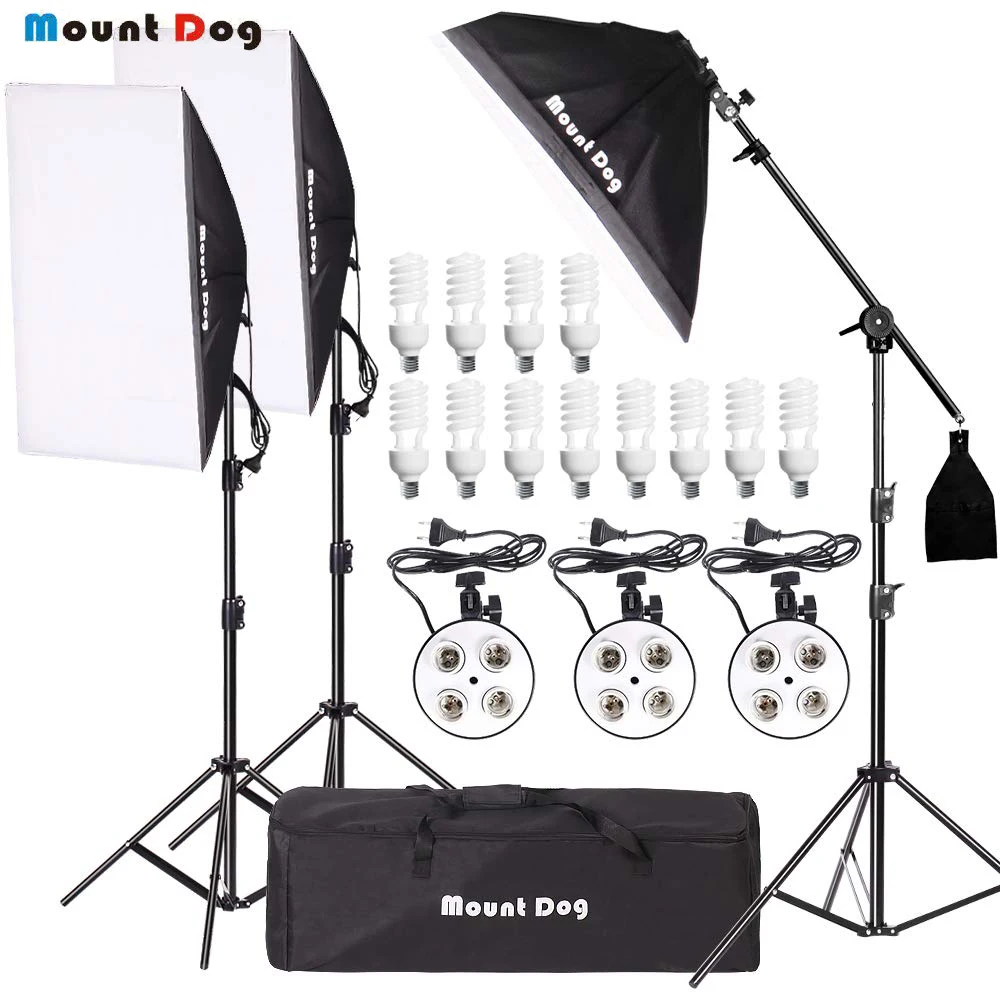 Mount tdog 2400W софтбокс, светильник для фотосъемки, набор 20'x 28' софтбокс 3, 4 гнезда, профессиональный непрерывный светильник, набор 12X45W E27 5500K Bu
