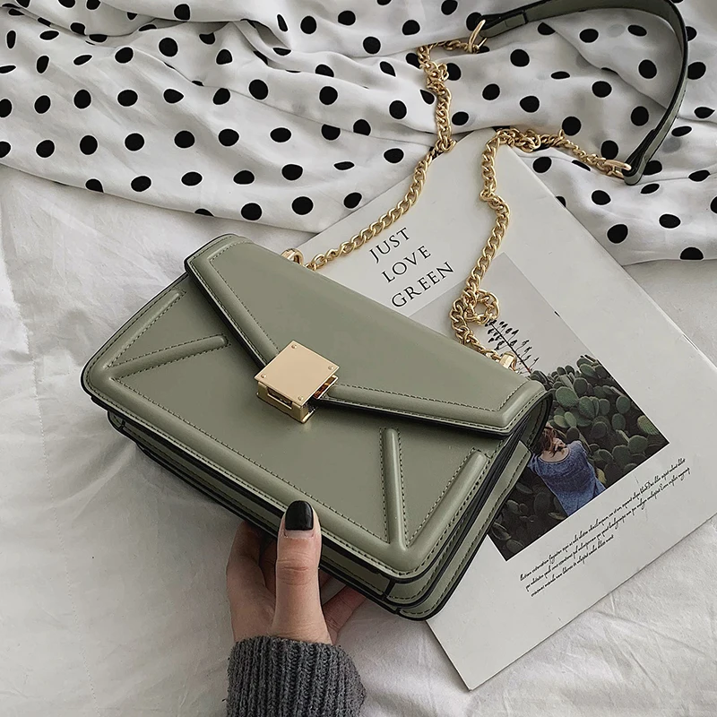 Женская сумка-мессенджер FuAhaLu однотонная сумка через плечо с цепочкой замком в