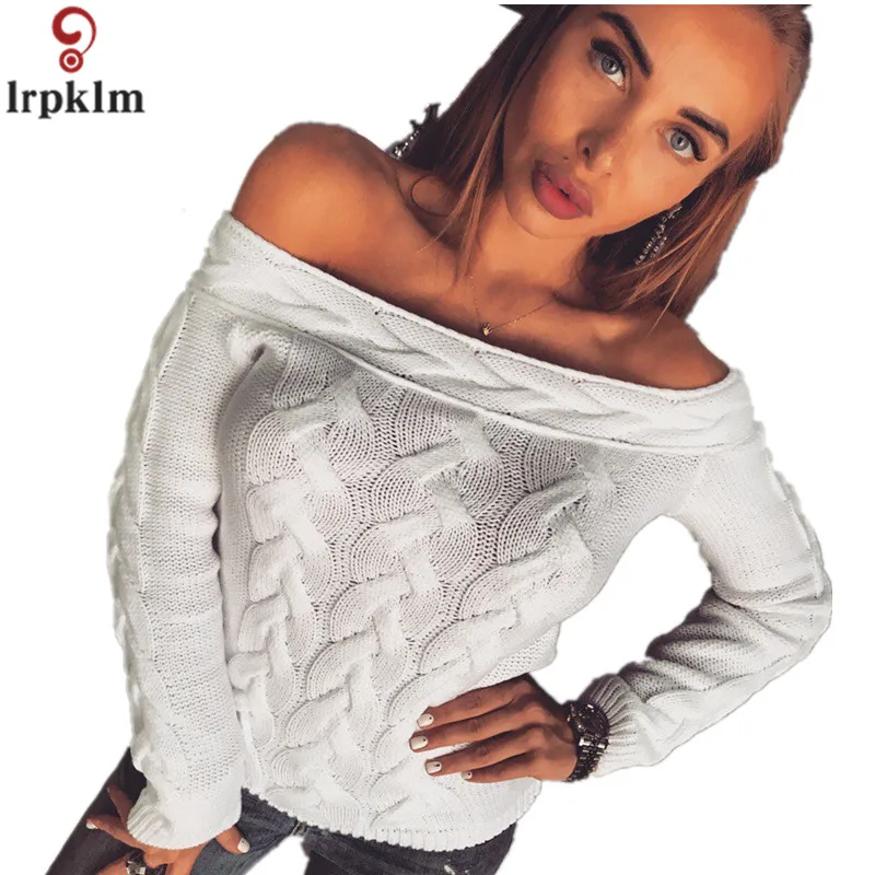 Women's Sexy Sweater 2018 Winter Strapless Wide Boat Neck Collar Woollen Knitted Clothes Plus Size For Buxom Women CH459 | Женская