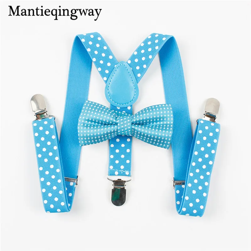 Mantieqingway/комплект для мальчиков и девочек на подтяжках с бантиком; детский Свадебный комплект с бантиком на подтяжках; детские галстуки-бабочки в горошек; пояс на подтяжках - Цвет: Sky Blue