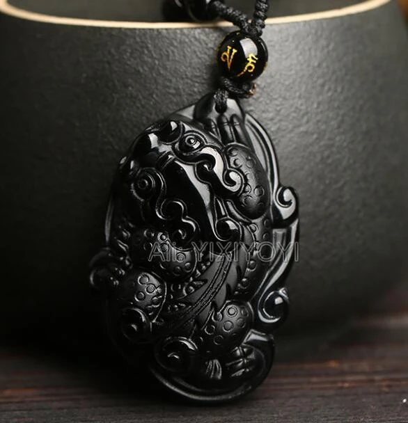 Естественный черный обсидиан вырезанный большой дракон PiXiu счастливая благословенная амулетная подвеска + бесплатное ожерелье модные ювелирные изделия для женщин и мужчин.