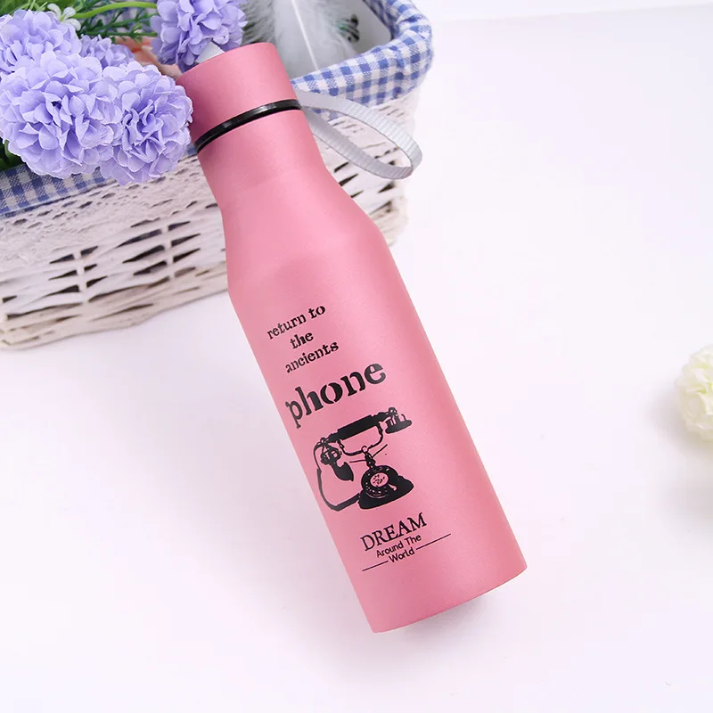Pink Дизайн Термокружка Вакуумная бутылка из нержавеющей стали Термос бутылка изолированный стакан для путешествий Термокружка кофейные кружки - Цвет: Pink