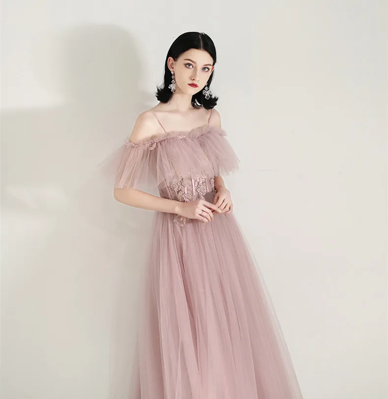 

Evening Dress 2020 Robe De Soiree Tulle Appliqued Beaded V-Neck Women Abendkleider Long Dresses Evening Abiye Gece Elbisesi