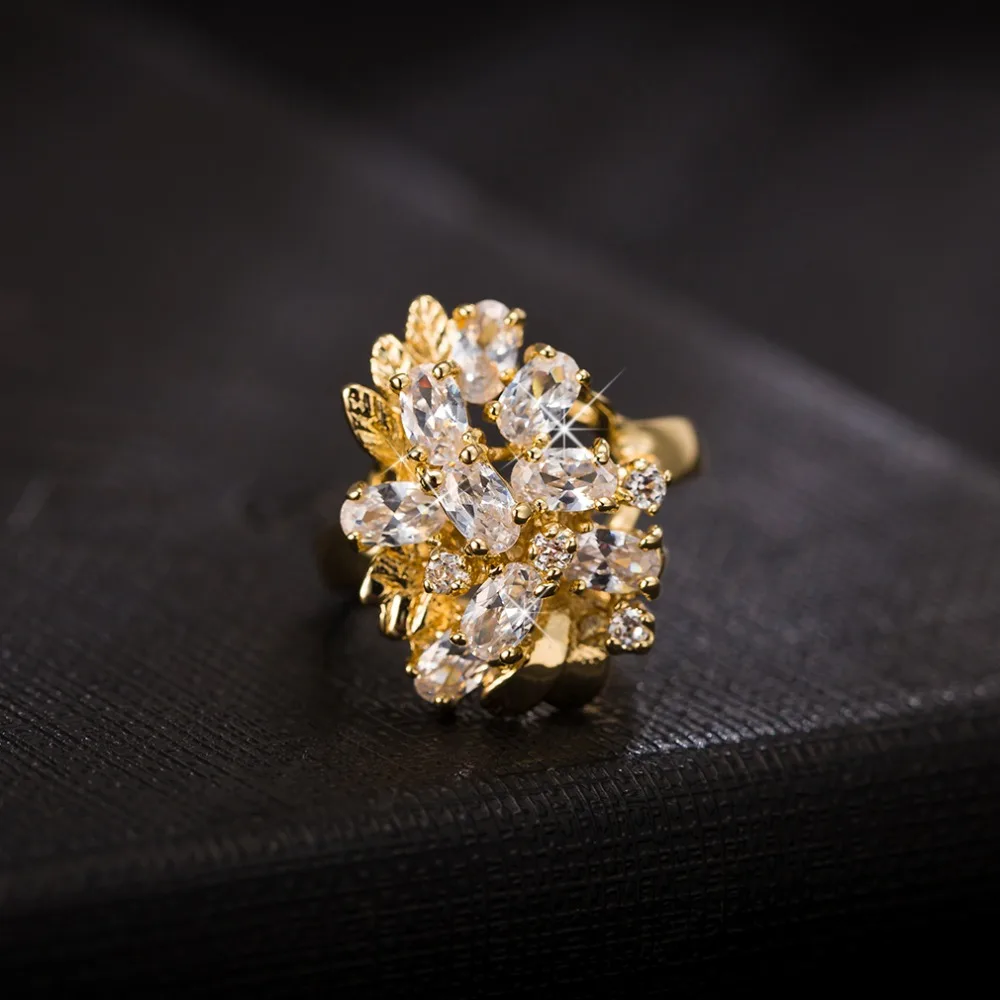 Роскошное кольцо с кубическим цирконием в форме цветка листа для невесты