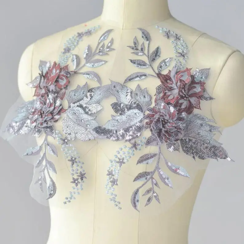 Разноцветные тяжелые Швейные бусины 3d Цветочные Свадебные мотивы лиф 5 пар