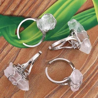 100 unique 1 pcs silver plated wire wrap irregular shape rock crystal quartz resizable finger ring fashion jewelry