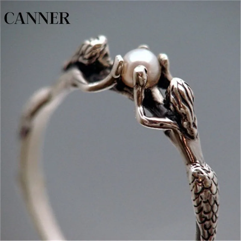 Canner, женские кольца, винтажные, две русалки, с жемчугом, Ретро стиль, кольца, свадебные, Обручальные, серебряные, ювелирные изделия, для женщин