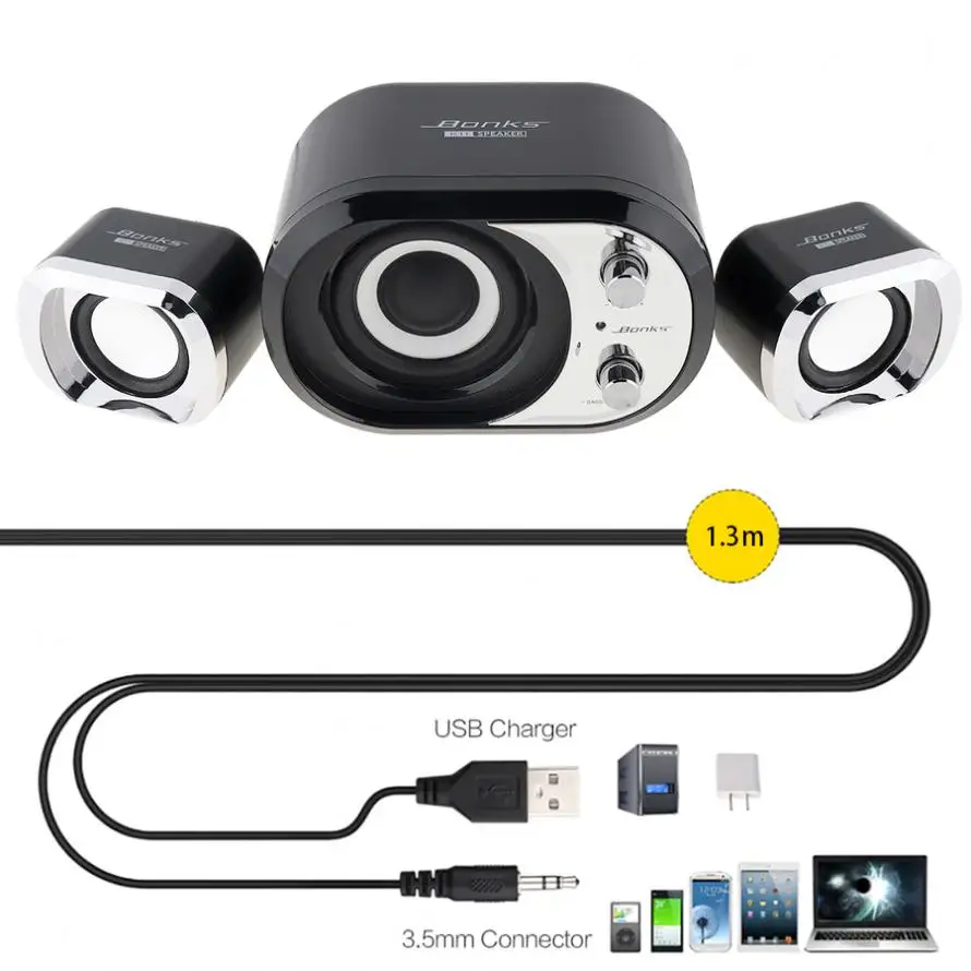 

Bonks Black K11 Mini Multimedia Desktop Speaker Subwoofer with 3.5mm Audio Interface for Computer / Home High Quality