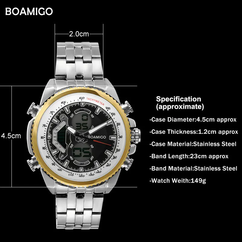 Спорт BOAMIGO Для мужчин Роскошные спортивные часы Двойной Дисплей цифровые