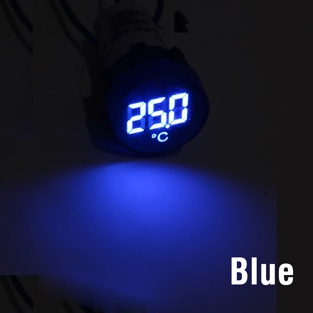 Blue Светодиодный мини-термометр 22 мм 20-119 градусов Цельсия 50-380 В переменного тока синий красный белый желтый зеленый пилотный светильник измеритель температуры - Цвет: Blue