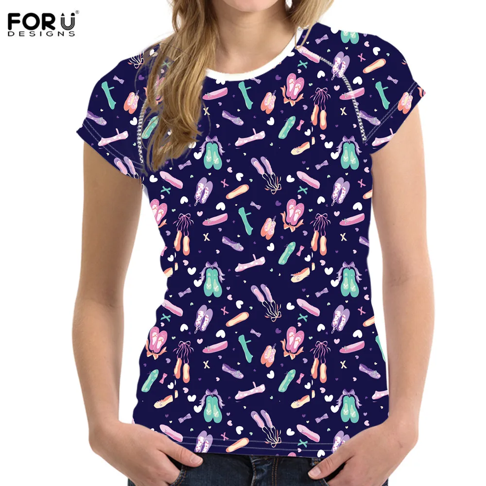 FORUDESIGNS/Балетки для танцев Летние футболки с принтом девочек Женские фитнеса Vetement