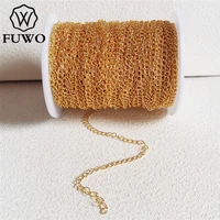 fuwo 10meter brass extension chain with 24k gold dipped high quality anti tarnish chain for jewelry making 2 43 4mm nc007