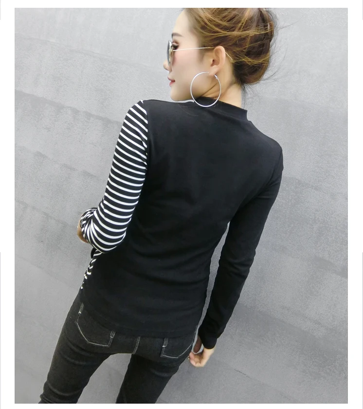 Футболка контрастного цвета в Корейском стиле с крестиком осенне-зимний топ