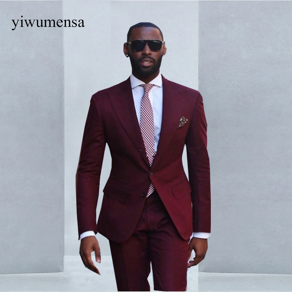 Мужской костюм красного вина на заказ 2018 официальная одежда мужские свадебные