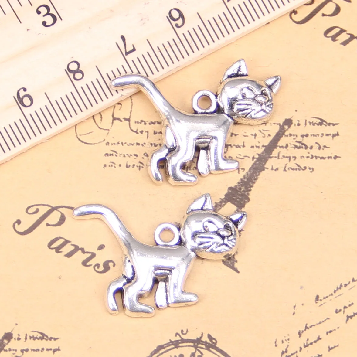 48pcs Charms For Jewelry Making cat 30x22mm Antique Silver Plated Pendants DIY Handmake Tibetan Bracelet Necklace | Украшения и