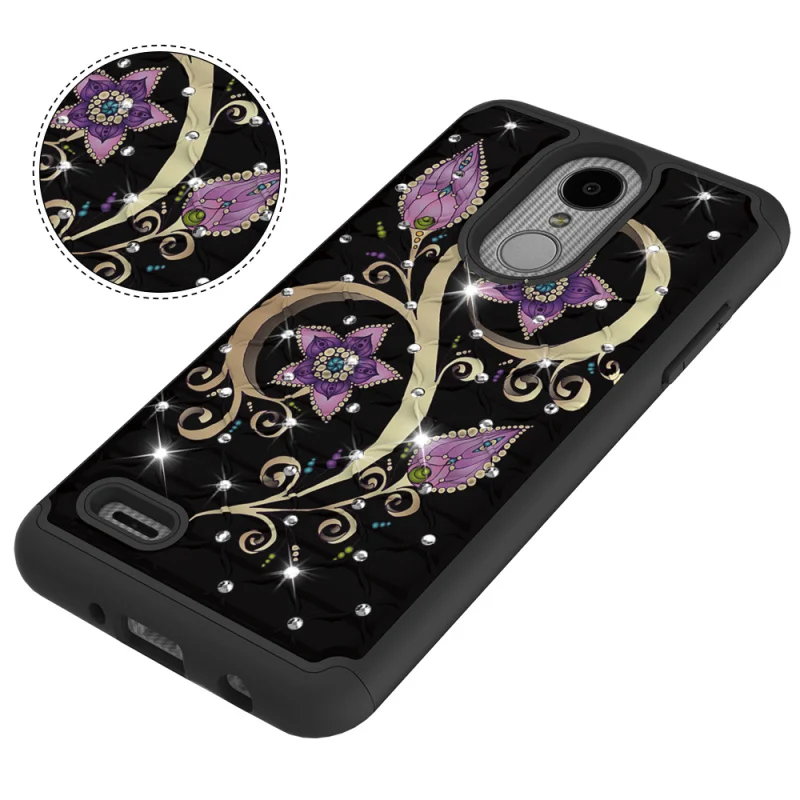 Case for LG Aristo 2 Bling Diamond Patterned Dual Layer PC Silicone Hybrid Capa Cover Plus Accessories |