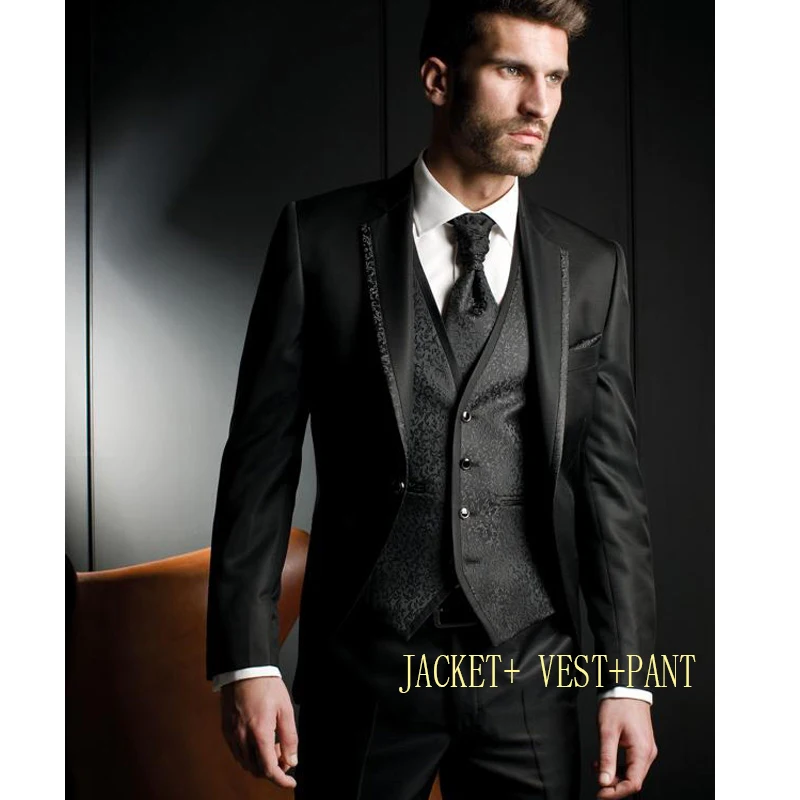 Black 3 Pieces Новейший дизайн пальто брюки мужские костюмы смокинги жениха свадебный костюм вечеринка пиджак брюки жилет Мужской Блейзер костюм homme - Цвет: Black 3 Pieces