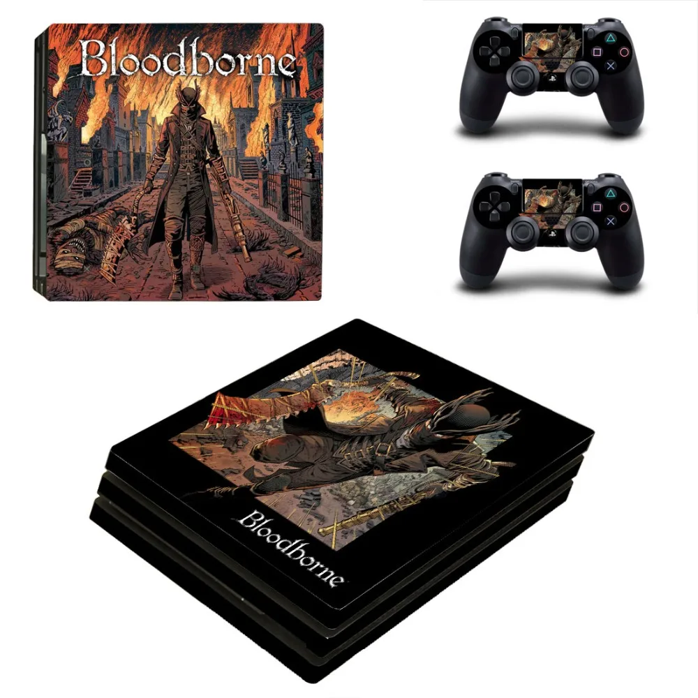 Виниловая наклейка Bloodborne PS4 Pro для консоли PlayStation 4 и 2 контроллера Pro|Наклейки| |