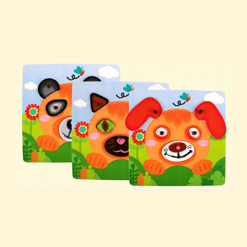Интеллект головоломки Животные изменение лица игры деревянные Развивающие для