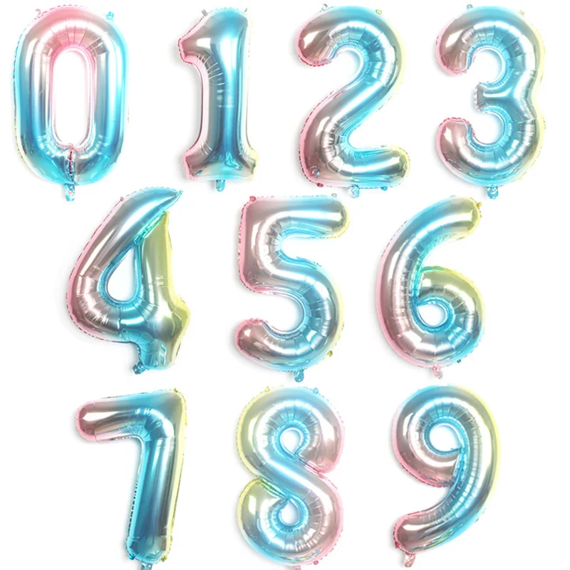 32 дюйма синий градиентный шар с цифрой фольга шары Радуга цифра воздушный Дети
