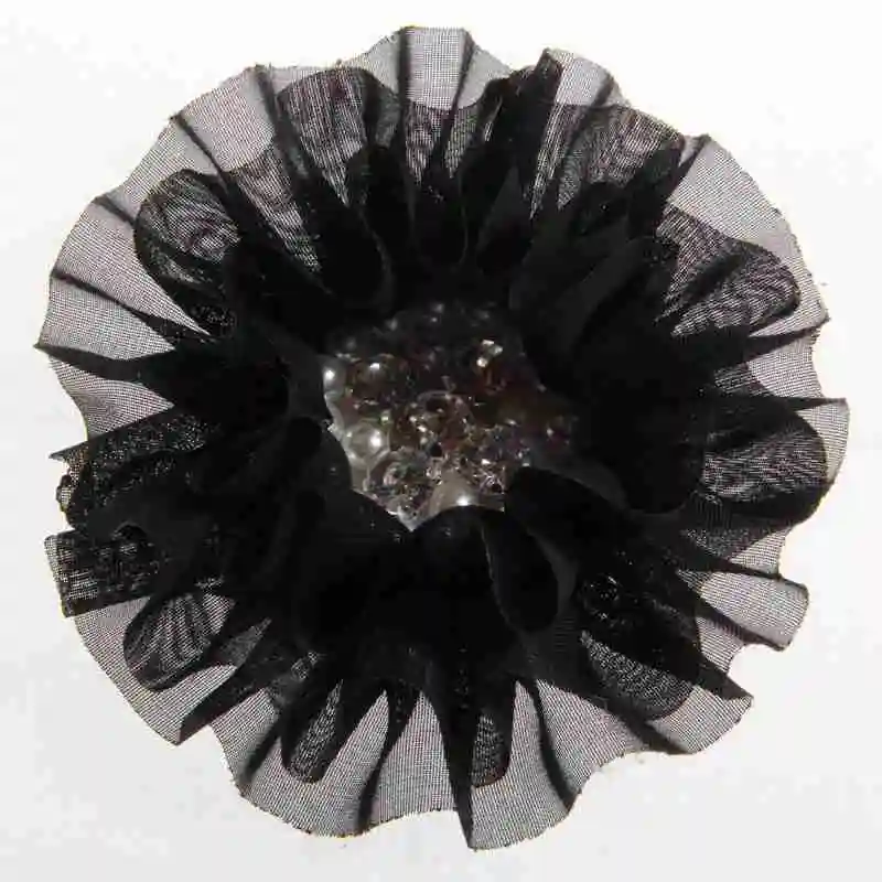 Black 50 шт. 10 см 3,9 дюймов винтажные большие шифоновые цветы с жемчужным горным хрусталем для повязки на голову тканевые цветы для заколки для волос украшение - Цвет: Black