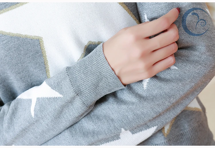 ALPHALMODA New Fashion Knitted Stars Sweater Pencil Pants Women Vogue Tracksuits Autumn Winter Casual Knitting Sets |
