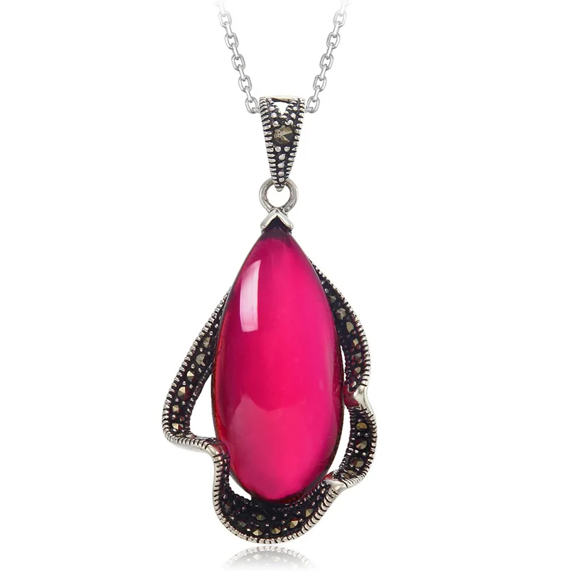 

925 Silver Natural stone Blue red corundum Pendant Garnet necklace Women jewelry accessories girlfriend birthday gift