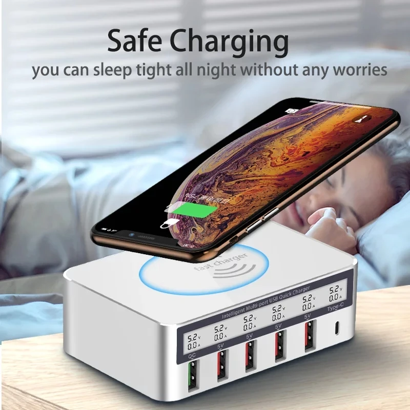 Беспроводное зарядное устройство AIXXCO USB Qi для iPhone 8 X XS MAX светодиодный дисплей 10 Вт